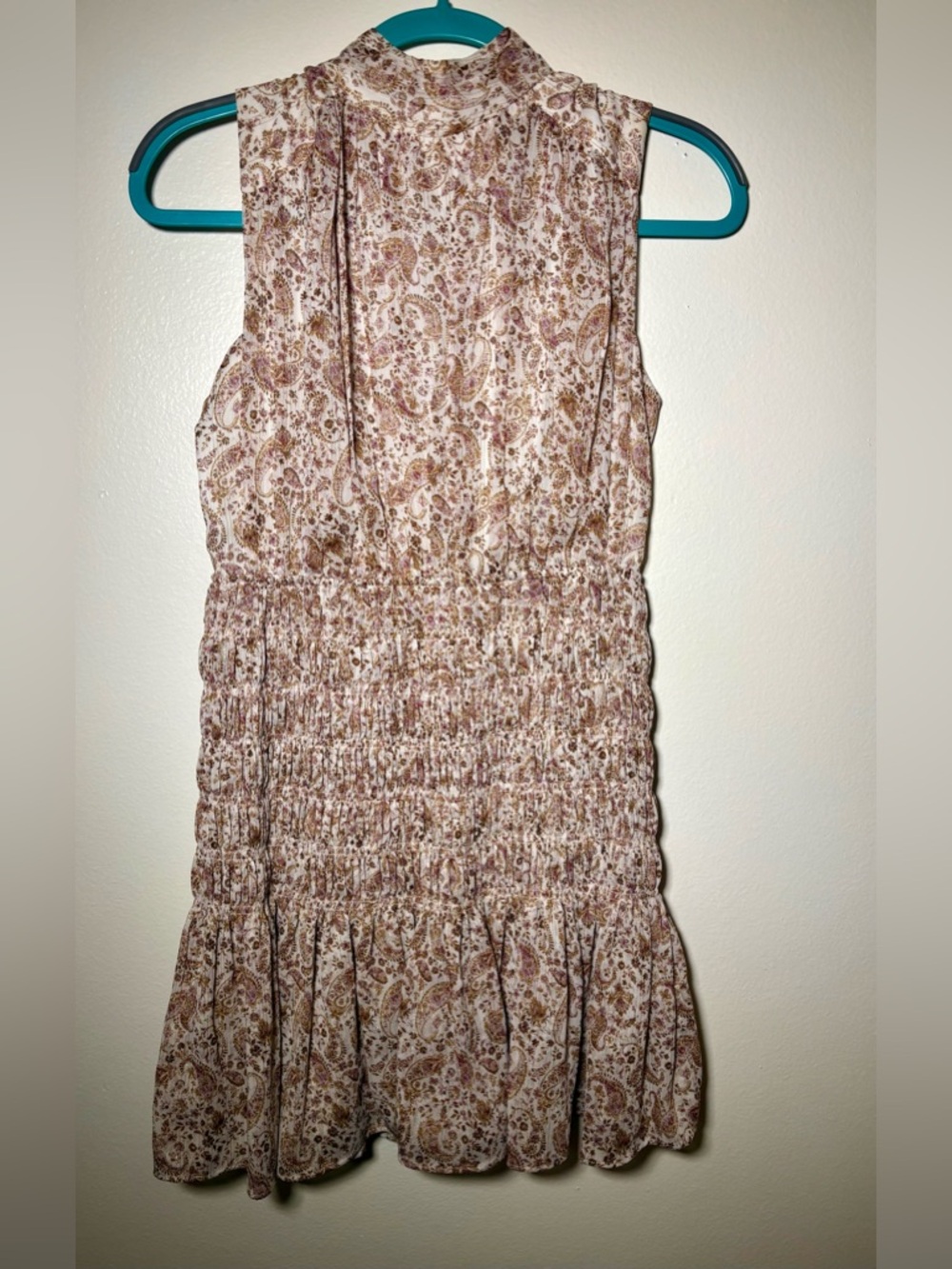 House of Harlow 1960 Paisley Smocked Mini Dress Boho Luxe Farm Rio Vibe Small - Picture 14 of 15